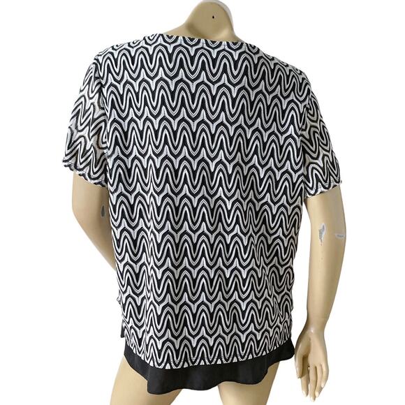 ALFRED DUNNER Womens Size Large Short Sleeve Lined Black White Scoop Neck Shirt - Picture 4 of 8